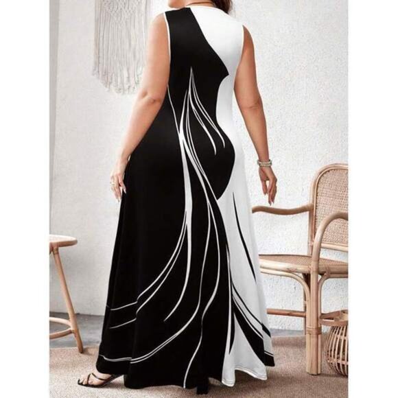 Plus Size Floral Printed Round Neck Sleeveless Casual Summer Dress Maxi Women - Picture 2 of 5